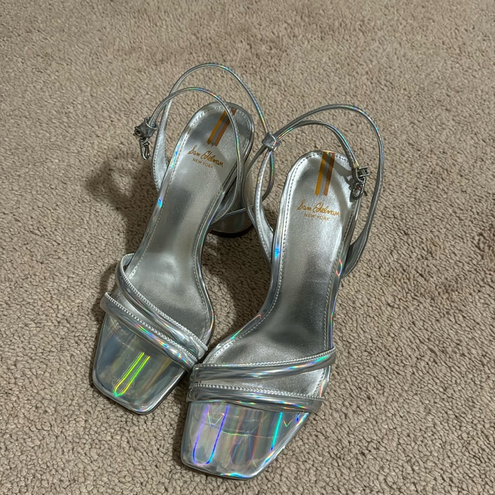 SAME EDELMAN SILVER SHINY HEELS